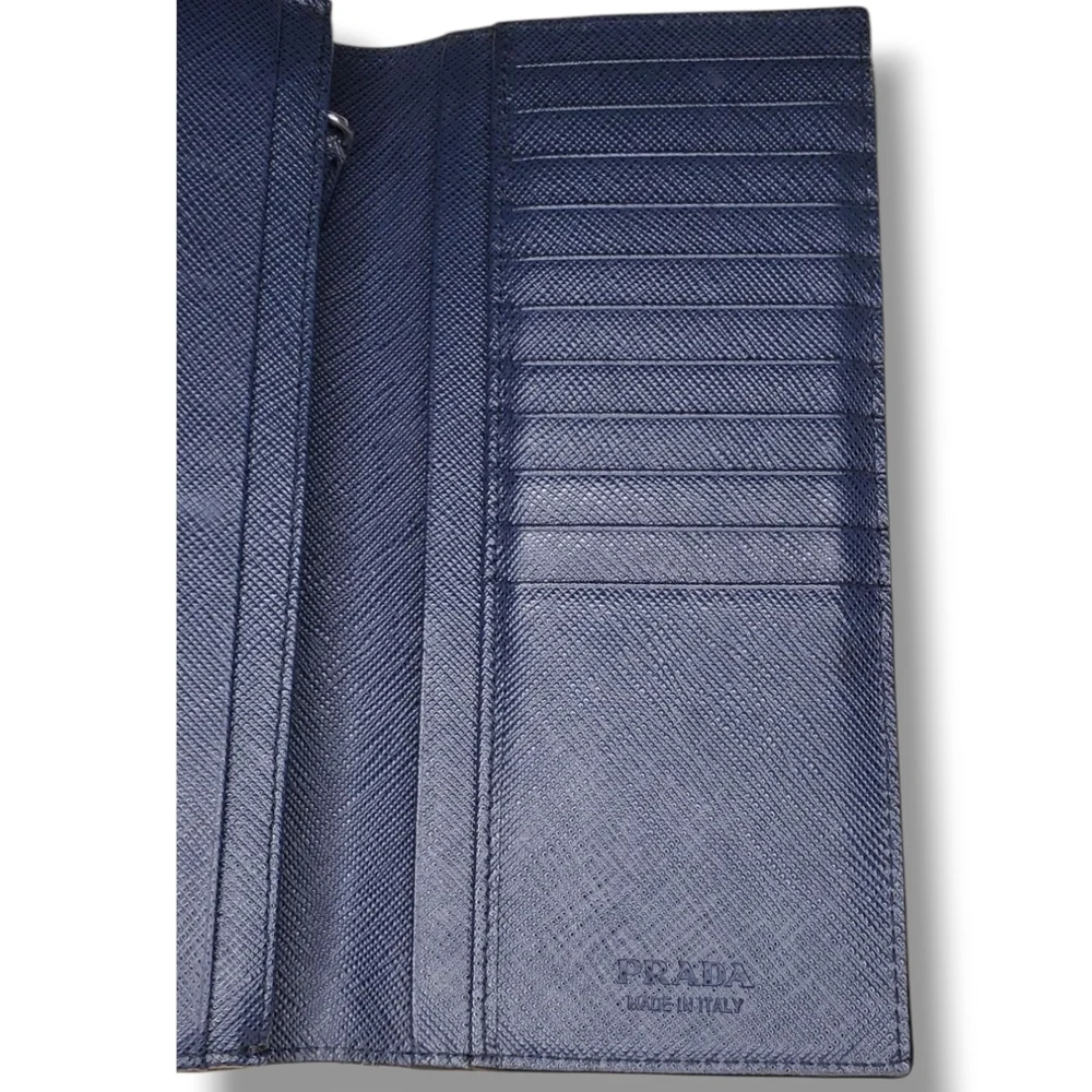 Prada Bicolor Black & Blue Saffiano Leather Long Wallet Sleek Minimalist Design